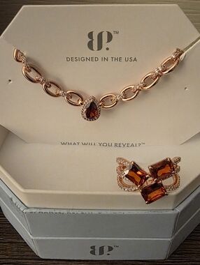 BP January 2026 Rose Gold Tone Necklace and Ring Set with Amber Stones